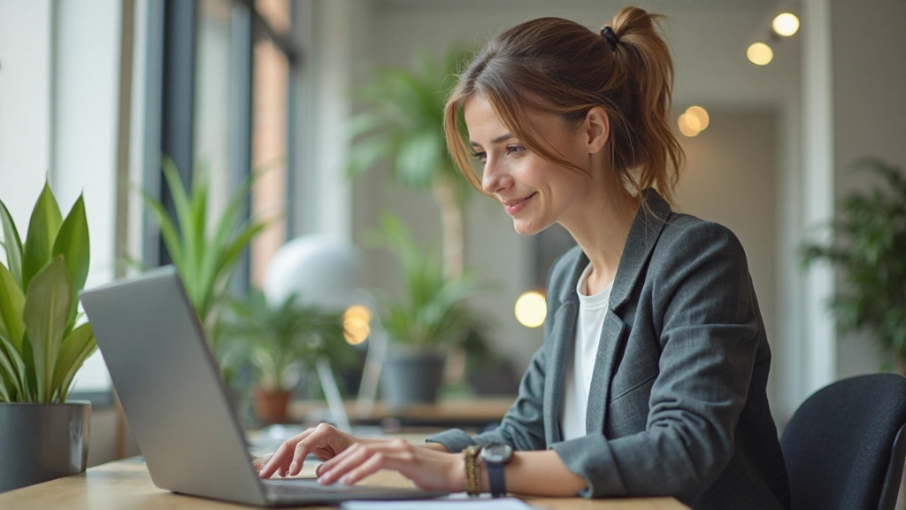 Professioneel webdesigner aan het werk op laptop in modern kantoor